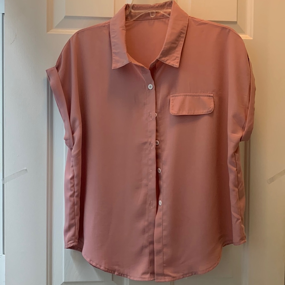Emery Rose, dusty, rose, large, short sleeve blouse
